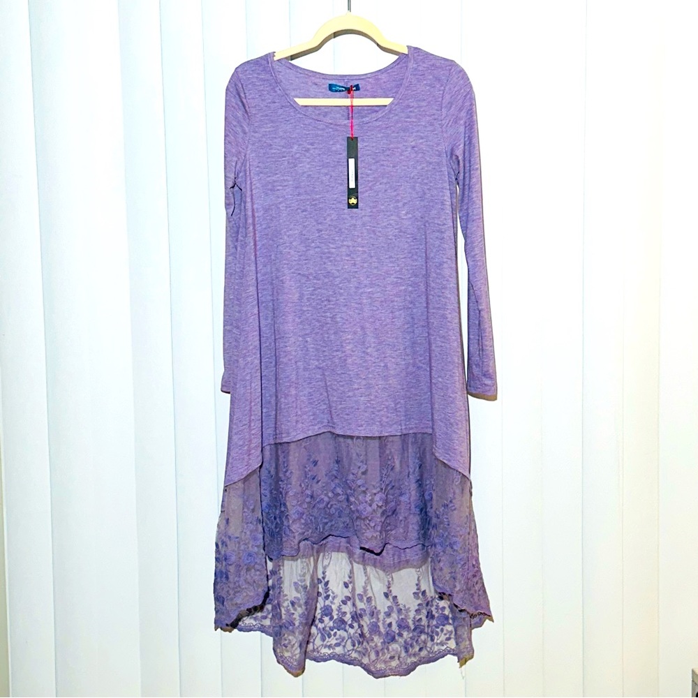 Purple Stretch High Low Stretch Lace Dress